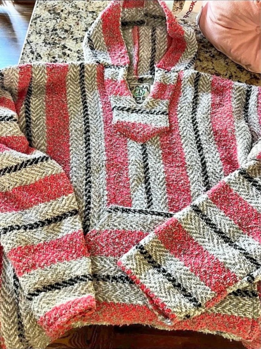 Baja Joe Mexican Hoodie Striped Sweater Red & Gray